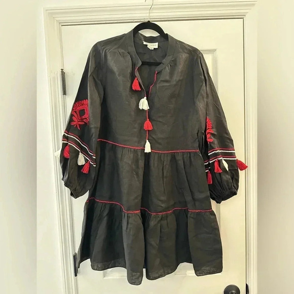 Sachin & Babi Avery Lightweight Linen V-Neck Tassel Mini Dress Size Medium - Picture 2 of 7